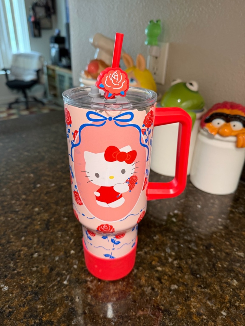 Sanrio Hello Kitty Rose Straw Tumbler Cup With Handle